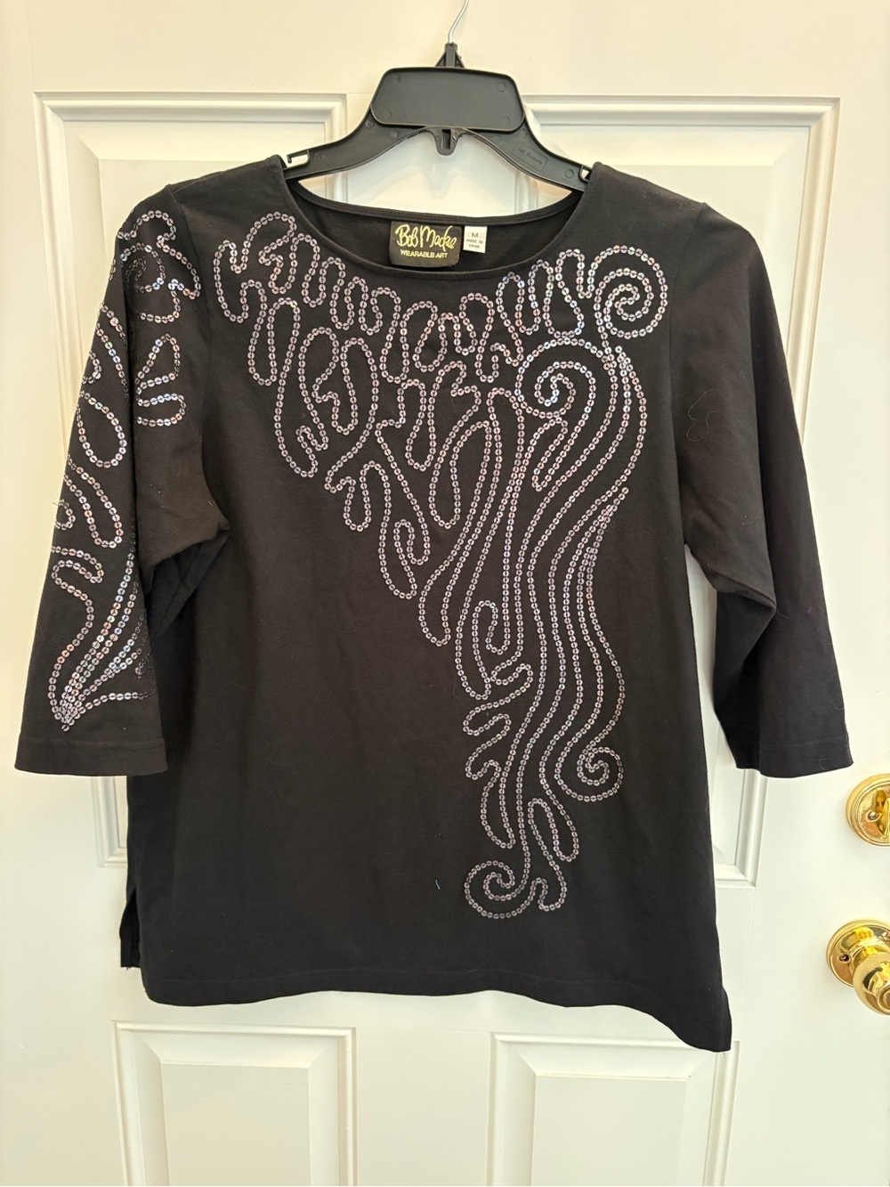 Vintage Bob Mackie Wearable Art Black Embellished Scoop Neck Top